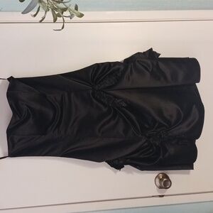 Vintage, Jessica McClintock Black Strapless Satin Dress Above the Knee With Bows